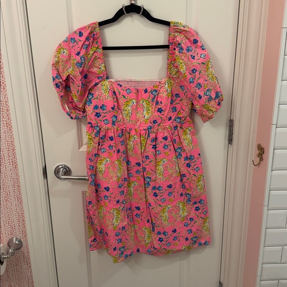 Lilly Pulitzer Kay Babydoll Dress pink tigress garden size 10 - Picture 3 of 7